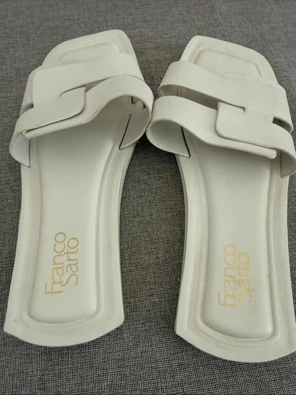 Franco Sarto White Double-Strap Leather Slide Sandals